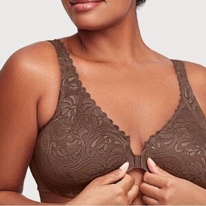 💕 Glamorise wonder wire brown lace bra size 32 DD lingerie minimalist